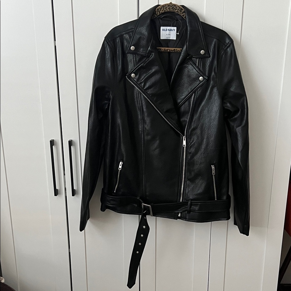 NWT Old Navy Women's Black Leather Biker Jacket XL Tall